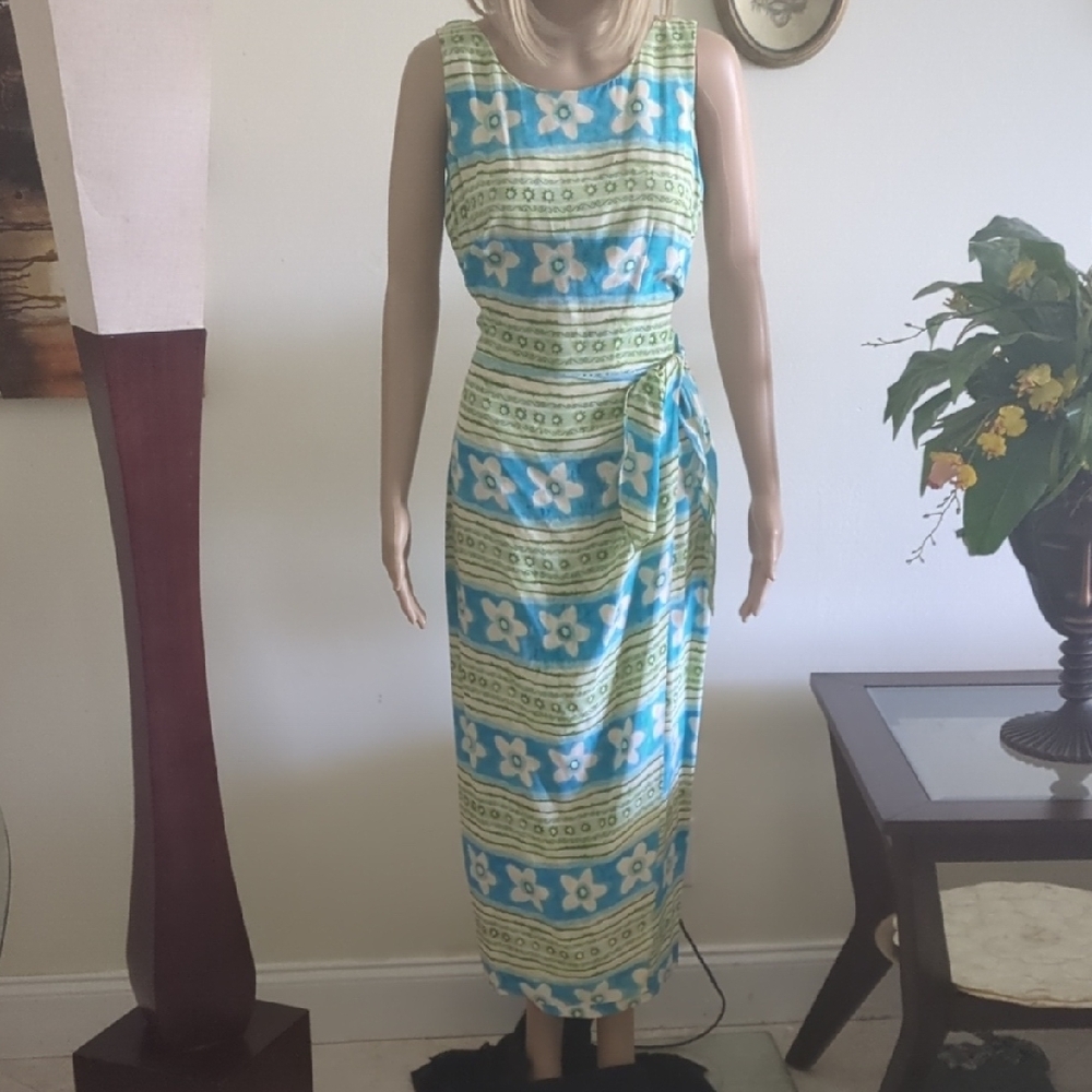 Floral Sleeveless Maxi Dress - Blue and Green
